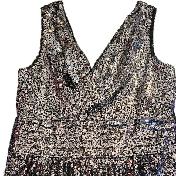 Kate Kasin Silver Black Sequin Bridesmaid Sleeveless Maxi Evening Prom Dress 2 - Picture 8 of 15